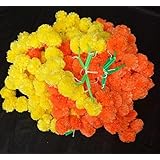 Buycrafty20+2 Free pcs Yellow orange Artificial Marigold flower garlands 5 ft long- for use in parties, celebrations, Indian weddings, Indian themed event, decorations, house