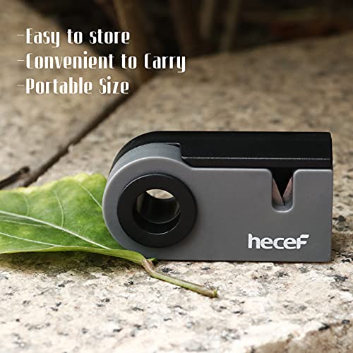 hecef Portable Kitchen Knife Sharpener, 2-stage Mini Sharpening Tools for Indoor & Outdoor Activities , Black& Grey