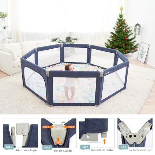 Doradotey Baby Playpen, Shape Adjustable Large & Small Baby Playard for