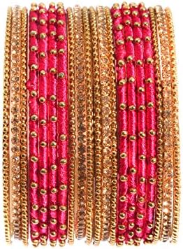 Swara's Metal Fabric Bangles Wrapped in Silk Thread with Golden Bangles Set for Women & Girls(Available in (20 Bangles)(079)