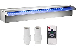 Uargd Pool Fountain Stainless Steel, Pool Waterfall 23.6" x 4.5" x 3.1"(W x D x H) with LED Strip Light, Waterfall Spillway R