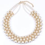 Elegant Women's Multi-Row Torsade Pearl Strand Beaded Bib Choker Necklace