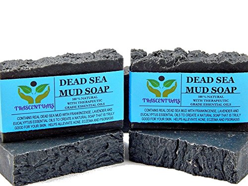 Dead Sea Mud Soap Bar Made With Frankincense Lavender & Eucalyptus Essential Oils 100% Natural Contains Activated Charcoal Use on Face or Body to Help With Acne Psoriasis Eczema (2 Pack)