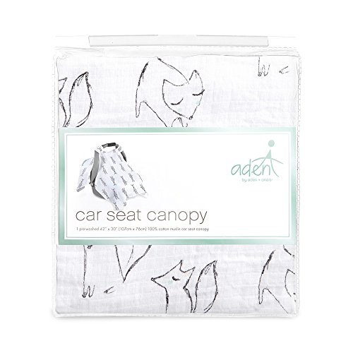 aden by aden + anais Car Seat Canopy, Lightweight Breathable Cover for Baby Car Seats and Infant Strollers, Single, Trotting Fox - Foxy