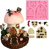 Anyana gnome mould Fairy wizard Silicone Cupcake Baking Molds forest party Fondant molds wood door window Cake Decorating Tools Gumpaste mushroom Chocolate Candy Clay Moulds Non stick easy to use