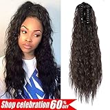 AMELI Kinky Straight Synthetic Ponytail Clip in Hair Extensions One Piece Soft Silky for Women Fashion and Beauty (20inch-Claw, 2(Natural Black))