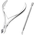 Professional Cuticle Trimmer with Cuticle Pusher Nail Cuticle Remover Nipper Silver Stainless Steel Sharp Blades Manicure Tools with Double Spring Nail Care Pedicure Nail Tools Home Spa