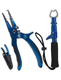 Juego combinado de pesca   Alicates de pesca y Pinza para peces con correa ajustable, Funda de nylon, Mango ergonómico para trabajo pesado y Mango de goma antideslizante   Pesca en hielo, Pesca con mosca, Pesca de agua dulce y salada