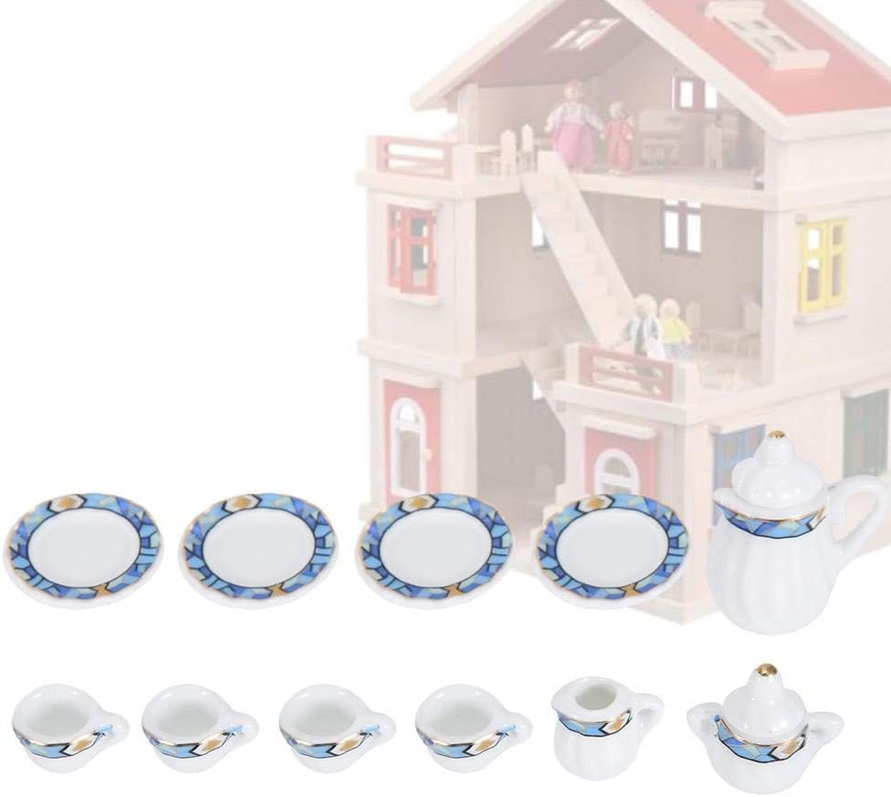 1:12 Dollhouse Accessory, 15pcs Mini Porcelain Flower Tea Cup Set Doll House Decor Kitchen Miniature Simulation Furniture Set Model for Baby Boy Girl Dollhouses(Tye 2) - Image 4