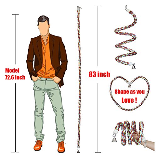 KINTOR Rope Bungee Perch Bird, 83inch Pure Natural Colorful Bead Cage Chewing Toys for Small Medium Parrot (83inch Length)