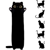 Rexinc Long Black Cat Plush Body Pillow, 19.68'' Kawaii Kitten Sleeping Pillow, Soft Stuffed Animal Sofa Toy Gift for Kids Girlfriend