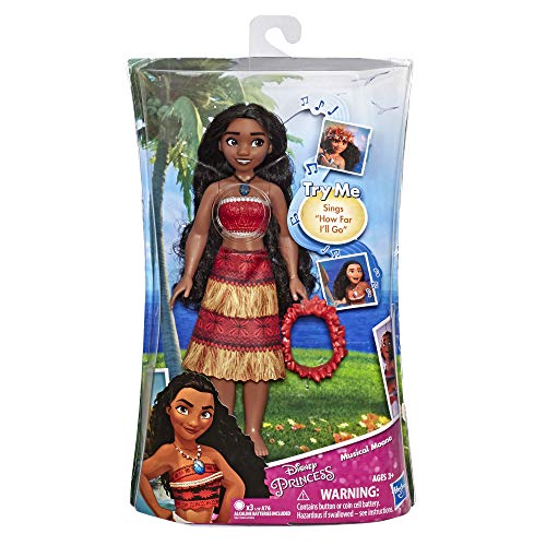 Disney Princess Musical Moana Fashion Doll with Shell Necklace, Sings How Far I'll Go, Toy for 3