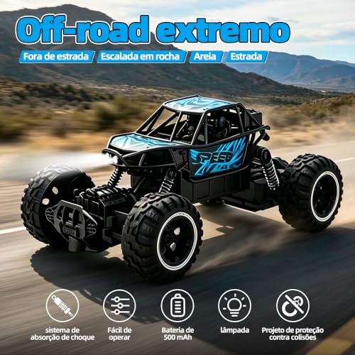 Carro de controle remoto off-road, recarregável, para todos os tipos de terreno, com faróis, brinquedo infantil para atividades ao ar livre, adequado para meninos e meninas de 6 a 12 anos.