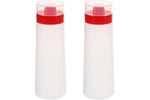 JOINPAYA 2pcs 300ml Red Salad Squeeze Bottles with Lid, Plastic Condiment Containers for Ketchup, Mustard,