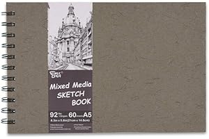 5.8" x 8.3" Mix Media Sketch Book, Top Spiral Bound Hardcover Art Journal Sketchbook,60 Sheets 92lb/150gsm Acid Free Artist D