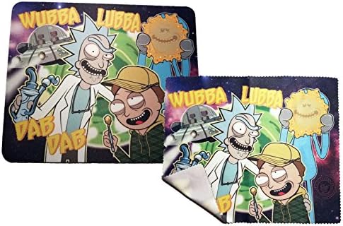 Rick and Morty 7" x 9" Rectangle Fabric Top Dab Pad w/ Microfiber Glass Wipe (2 Item Bundle)