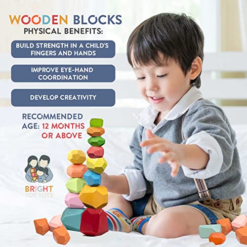 36 Wooden Balancing Stacking Stone Rocks, Colorful Lightweight