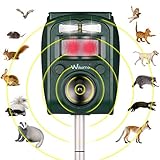Wikomo Ultrasonic Pest Repeller, Solar Powered Waterproof Outdoor Animal Repeller with Ultrasonic Sound,Motion Sensor and Flashing Light pest Repeller for Cats, Dogs, Squirrels, Moles, Rats