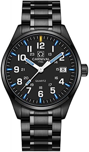 PASOY Mens Luminous Tritium Watch Waterproof Sapphire Glass Black Stainless Steel Quartz Military Watches