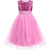 Galluria Flower Girls Sequin Dress Girls Dresses Birthday Princess Dress for Wedding Tulle Pearl Sleeveless Party Pageant