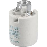 Keyless Porcelain Socket with Hickey,TWDRTDD Medium Base E26 Keyless Porcelain Lampholder (Pack of 1)