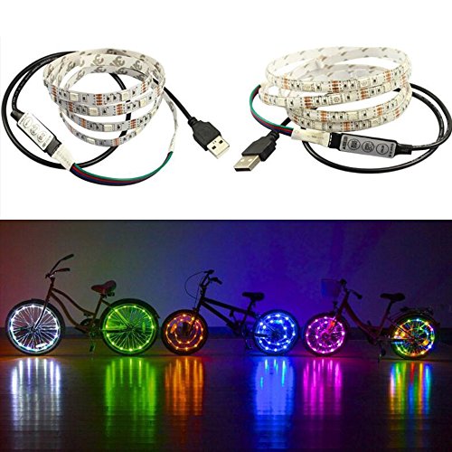 Happy Hours - 30 Beads Per Meter Colorful Light Strings / Waterproof RGB Bicycle Wheel Lights / LED Bike Light Wheel / Color changing LED Strip Front And Back (2.0 Meters)