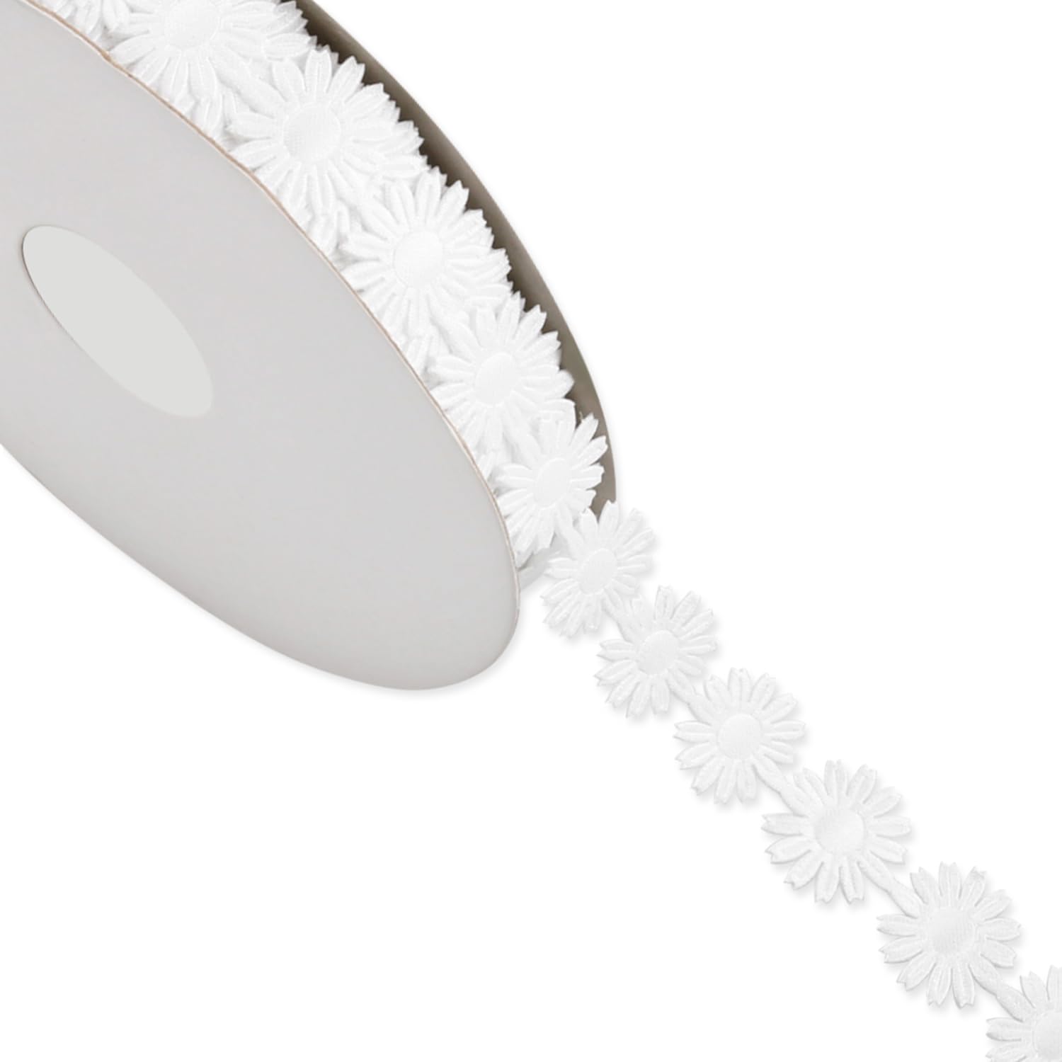 Luckious Brand Daisy Flower Lace Ribbon - Elegant Polyester Embroidery Trim for Sewing, Crafts, Dressmaking, and Decorations, white
