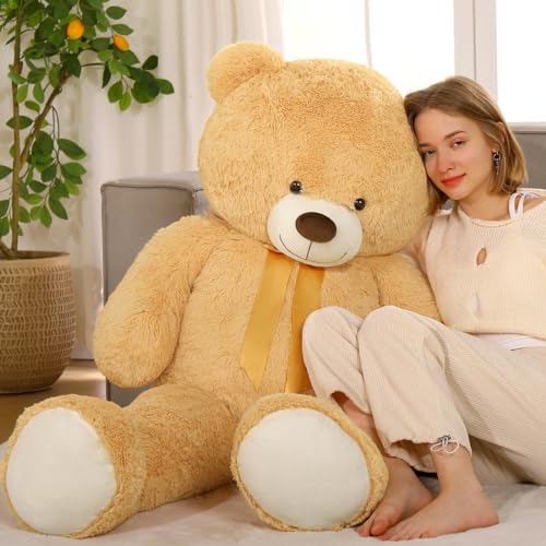 MorisMos Giant Plush Bear 130 cm, XXL Light Brown Teddy Bear Plush Large Plush Toy Bear, Soft Teddy Bear Gift for Baby Girlfriend Her Him Birthday Decorations