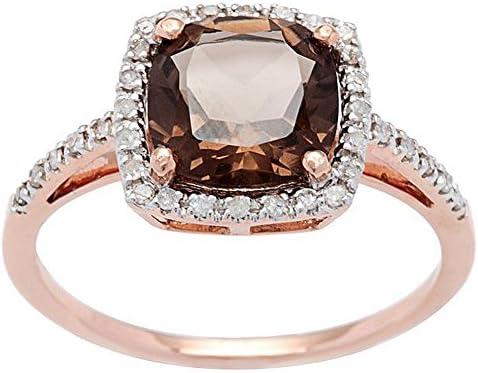 Instagems 10k Rose Gold Cushion Smoky Quartz and Diamond Halo Ring