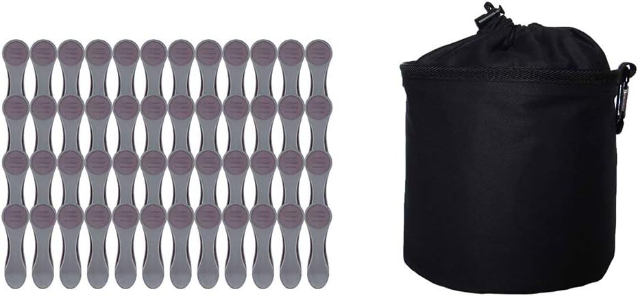 48 Clothes Pegs with Soft Grip and 1 Clothes Peg Bag - 48 x Silver Pegs, 1 x Black Bag