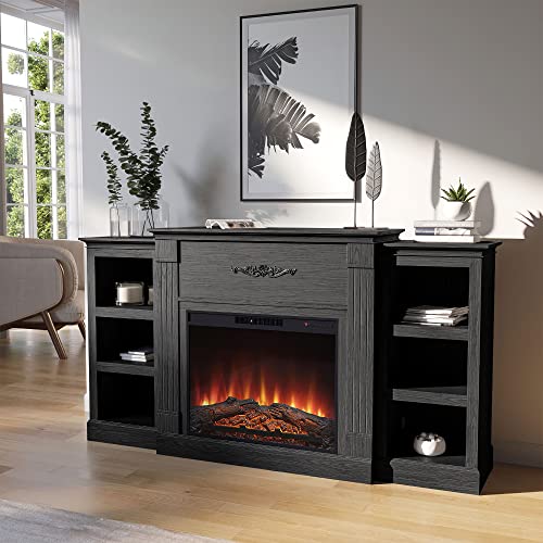BELLEZE Modern 70 Inch Electric Fireplace Mantel TV Stand & Media