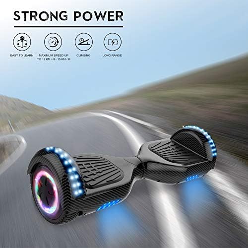RCB Gyropode Hoverboard pour Enfant et Adulte, Overboard Electrique 6.5 Pouces avec Bluetooth-Musique/LED-Roue Clignotante, E-Skateboards Cadeau pour Noël