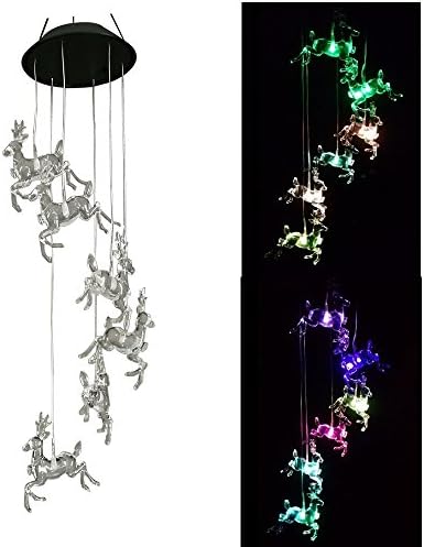 Youqian Solar Deer Wind Chimes, Color-Changing Moving Rotating Wind Chime Waterproof Automatic Light Sensor Outdoor Decor for Home Party Balcony Porch Patio Garden