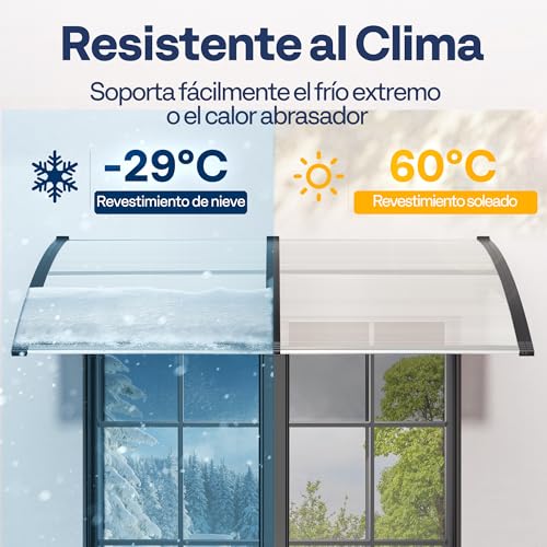 VIVOHOME House Door Canopy 100 x 100 cm with Aluminium and Polycarbonate Frame for Door, Transparent Canopy for Sun Protection and Rain Protection