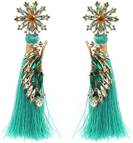 2017 New Long Tassel Earrings Crystal Flower Earrings Dangle For Womens (Mint Green)