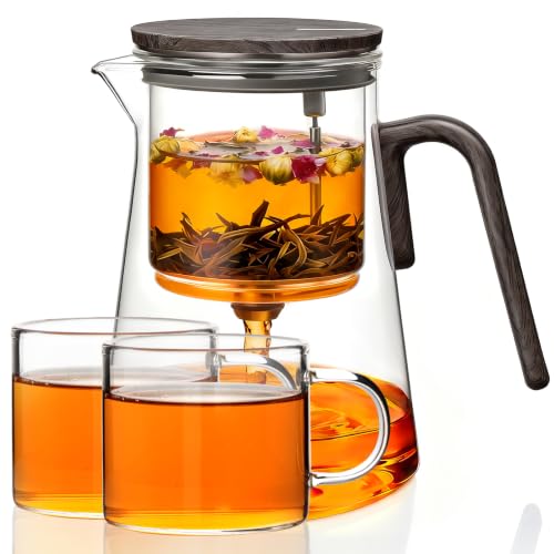 ZENS Magic Teekanne Glas mit Siebeinsatz und 2 Tassen, 1000ml Schwarz