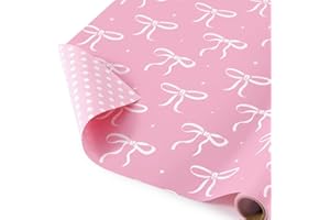 WERNNSAI Pink Bow Wrapping Paper - 1 Roll 43 cm x 5 m Mini Bow Birthday Wrapping Paper Girls Pink Wrap Paper for Women Birthd