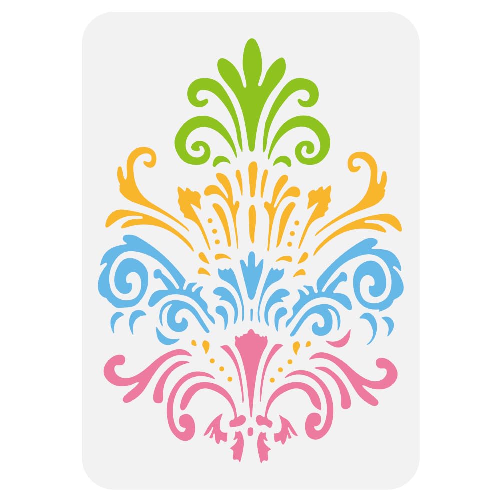 FINGERINSPIRE Damask Stencil 29.7x21cm Reusable Damask Flower Drawing Template Damask Floral Hollow Stencil Damask Theme DIY Decoration Stencil for Painting on Wood Wall Fabric Furniture