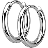 18GA 316L Stainless Steel 2mm Thick Hinged Round Hoop Earrings, Sold as a Pair