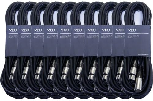 XLR Microphone Cable 20ft Foot 3-Pin VRT Pro Audio, 10-Pack