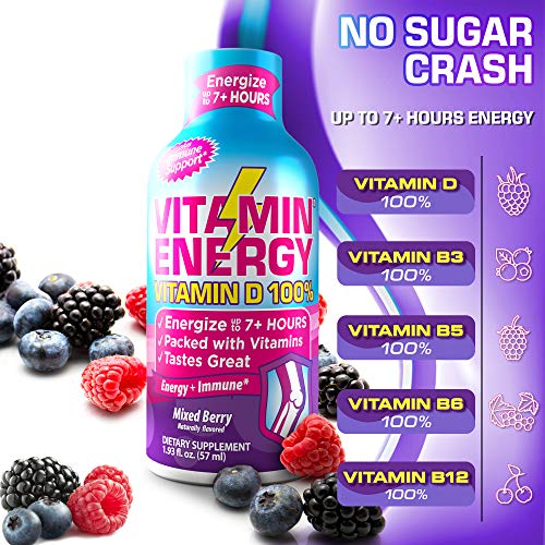 Vitamin Energy Vitamin D 100 Energy Drink Shots, Mixed Berry Flavored