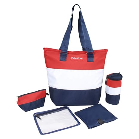 PrettyKrafts Polyester Fisher Preppy Large Capacity Multi-Function Waterproof Durable Insulated Diaper Bag/ Bottle Cover Set of 5 (Red-Blue)