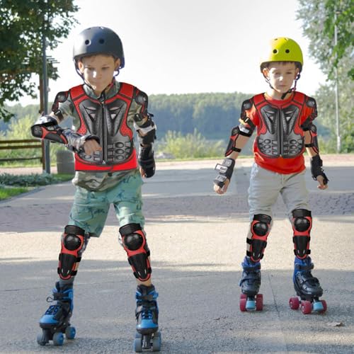 Fansport Children's Motorcycle Protective Gear, 5 Pieces Creative Breathable Knee Pad Equipment Motorcycle Cross Child for Off-Terrain Cycling Skiing Skating Skating