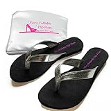 Women's Silver Foldable Flip flops Sandals WITH EXPANDABLE TOTE BAG Great for Weddings Parties, Bridesmaid Shoes, folding fancy shoe PORTABLE Travel SHOES fold up sandal Comfort Guaranteed (Medium = 7 to 8)