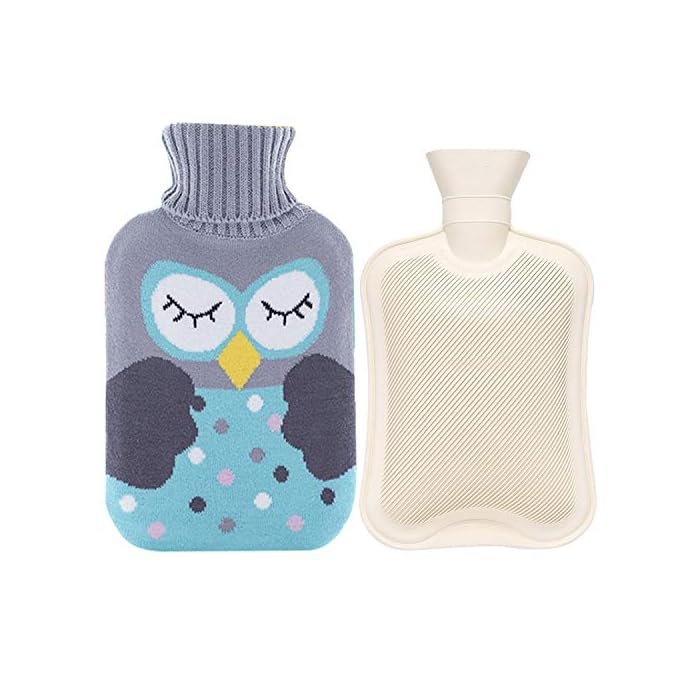 2L Rubber Hot Water Bottle with Cover Hot Water Bag for Pain Relief Hot Bag Pack for Menstrual Cramps (Cartoon Owl Pink)