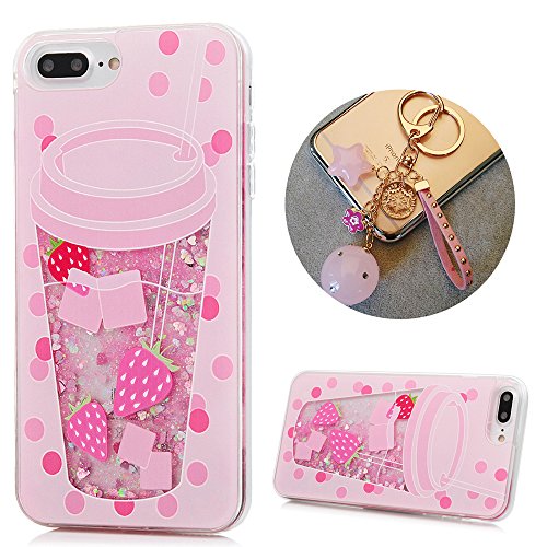 MOLLYCOOCLE iPhone 7 Plus Case,Cute Cartoon Pattern Fashion Creative Design Flowing Liquid Floating Luxury Bling Glitter Sparkle Hard Plastic Back + Soft TPU Frame for iPhone 7 Plus?Tea With Milk Cup