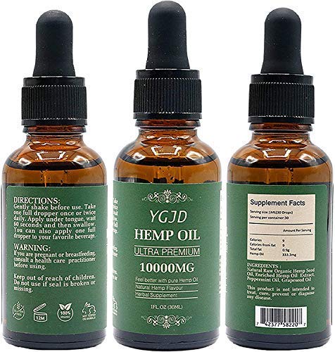 YGJD Hemp Oil 30ml, Hemp Oil 10000MG, Hemp Seed Oil for Better Sleep, Skin & Hair Pain Relief, Organic Hemp Oil Rich in Omega 3,6,9