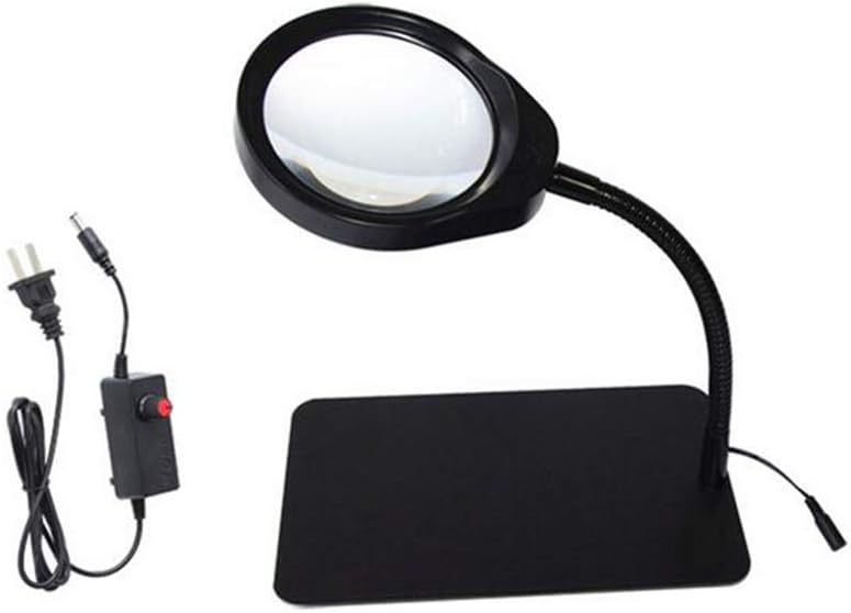 Desktop Magnifier with 48 LED Lights, 5 Inch Reading Light, Dimmable, 10X Magnification, Magnifying Glass, Hands Free, 220V, for Reading, Hobbies, Crafts(Black)