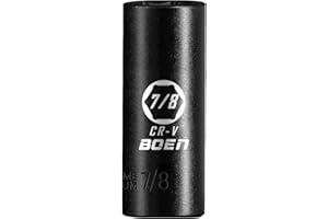 BOEN 1/2" Drive Deep Impact Socket,7/8 Inch Premium Socket,SAE,6 Point,Cr-V Steel with Laser Marking - Strong and Durable