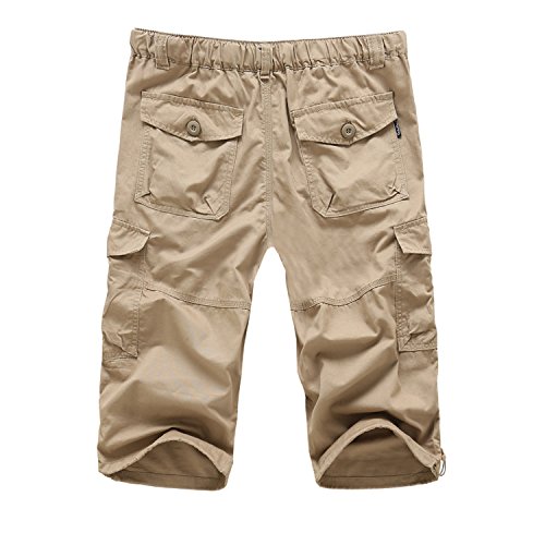 EKLENTSON Men's Capri Pants for Men Relaxed Fit Military Shorts 3/4 Pants Khaki